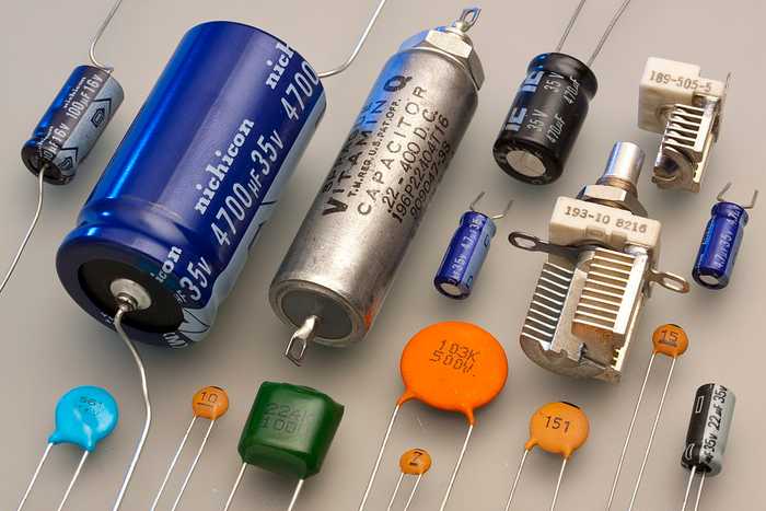 Various types of capacitors by Eric Schrader